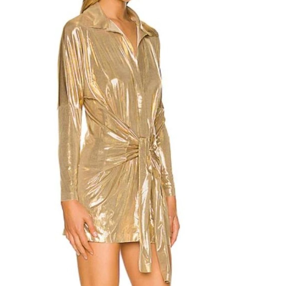 GOLD MINI DRESS TIE FRONT